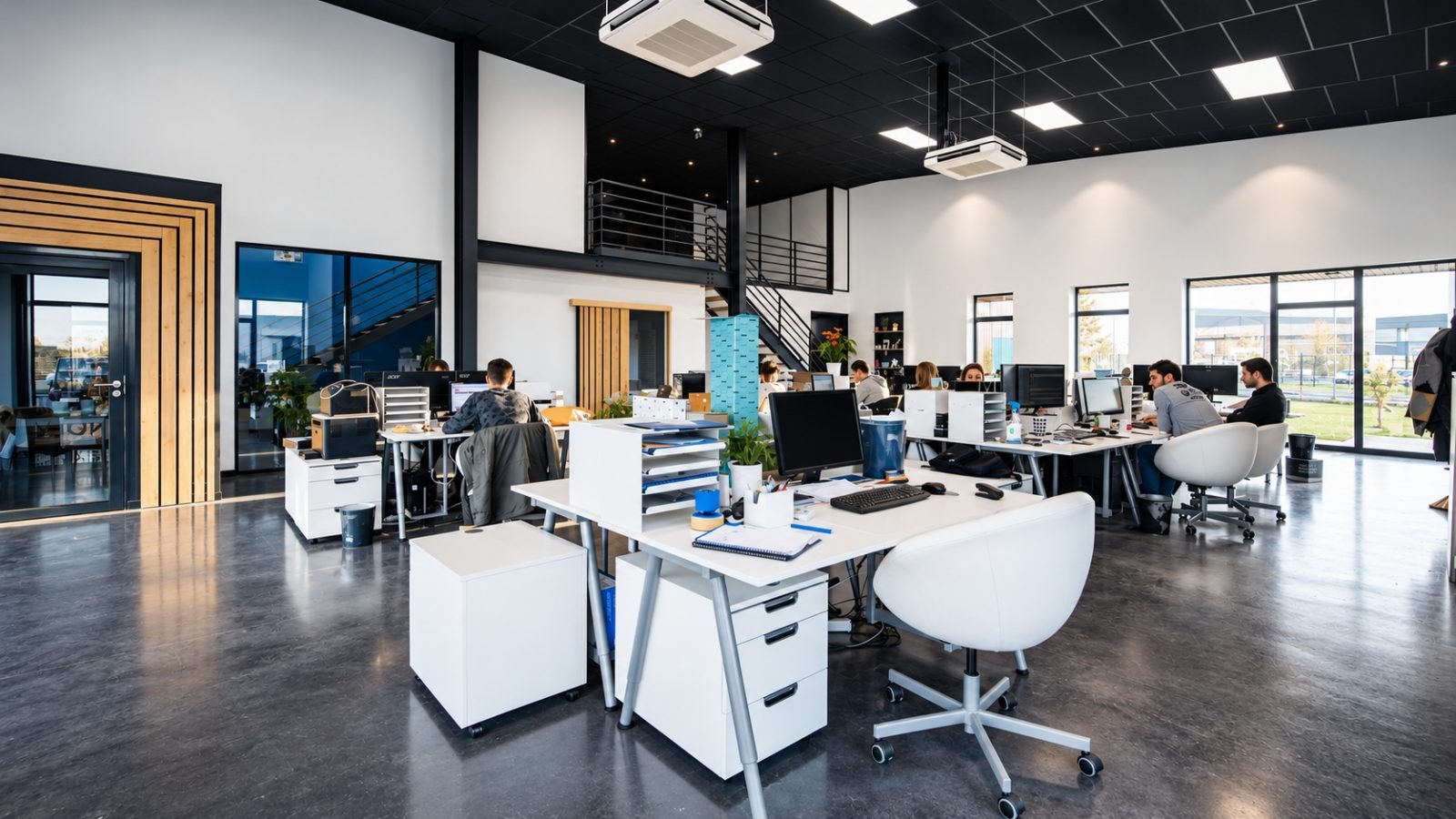 Open-plan agency office with people working at their desks